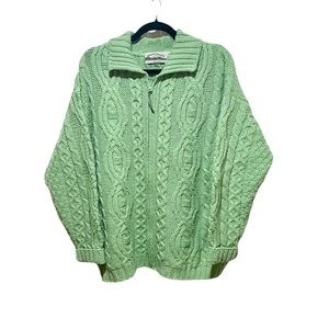 Aran Crafts Green Irish Wool Zip Front Sweater